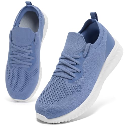 HKR Sneaker Damen Bequem Slip on Orthopädische Schuhe Leichte Sportschuhe Laufschuhe Atmungsaktiv Sommer Schlupfschuhe Büffelblau 39 EU von HKR