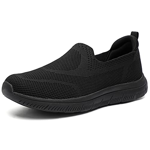 HKR Sneaker Damen Slip on Atmungsaktiv Turnschuhe Bequeme Sportschuhe Schlupfschuhe Walkingschuhe Memory Foam Slipper Schwarz 36 EU von HKR