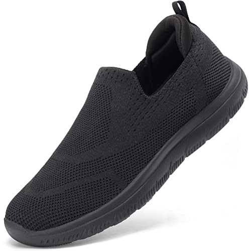 HKR Sneaker Damen Slip on Atmungsaktiv Turnschuhe Bequeme Sportschuhe Schlupfschuhe Walkingschuhe Memory Foam Slipper Schwarz 36 EU von HKR