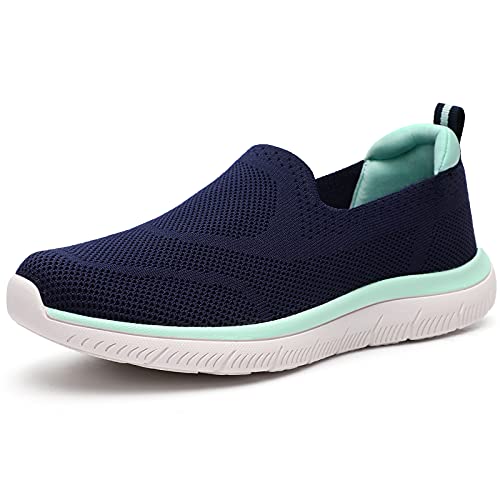 HKR Turnschuhe Damen Bequem Slip on Sneakers Mesh Laufschuhe Leichte Sportschuhe Memory Foam Schuhe Ohne Schnürsenkel Marineblau 36 EU von HKR