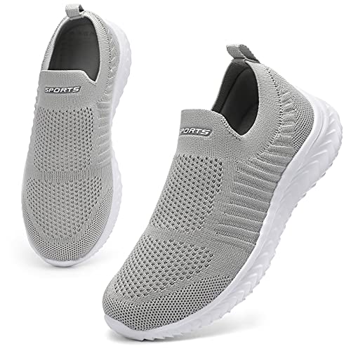 HKR Turnschuhe Damen Schlupfschuhe Leichte Slip on Sneakers Atmungsaktiv Sportschuhe Walkingschuhe Freizeitschuhe ohne Schnürung Hellgrau 36 EU von HKR