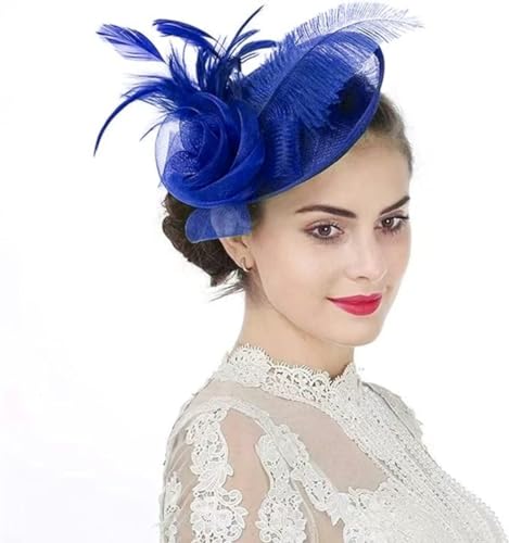 Fascinator Hut Damen Mütze mit Federn Haarschmuck Blumen Haarreif Mesh kopfschmuck mit Haarclip Haarspange Elegant Schleier Vintage kopfbedeckung Hochzeit Party Cosplay Cocktail Kirche von HKSCKJ