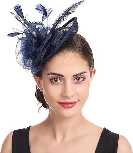 Fascinator Hut Damen Mütze mit Federn Haarschmuck Blumen Haarreif Mesh kopfschmuck mit Haarclip Haarspange Elegant Schleier Vintage kopfbedeckung Hochzeit Party Cosplay Cocktail Kirche von HKSCKJ