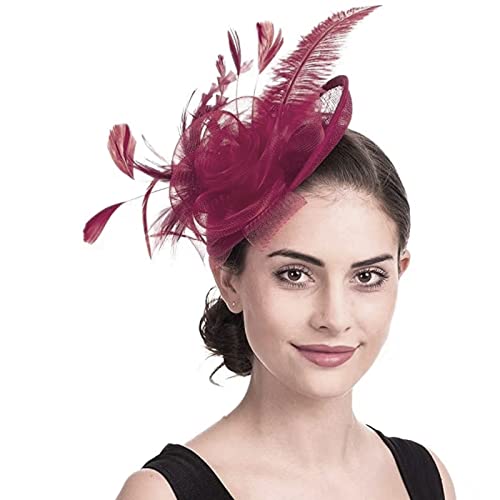 Fascinator Hut Damen Mütze mit Federn Haarschmuck Blumen Haarreif Mesh kopfschmuck mit Haarclip Haarspange Elegant Schleier Vintage kopfbedeckung Hochzeit Party Cosplay Cocktail Kirche von HKSCKJ