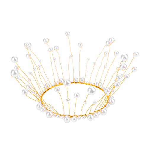 Krone Braut Diadem Deko Kuchen Blumen Tiara Geburtstag Party Diadem aus Acyl Bohrer Hochzeit Haarschmuck Königin Krone für Frauen und Mädchen Geschenk Haarreif Runde Perlen Metall Kristall von HKSCKJ
