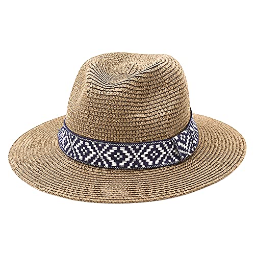 Panamahut Stroh Sonnenschutz Strohhut Damen Herren Fedora Hut Jazz Cowboyhut Böhmisch Sonnenhut Atmungsaktiv Strohmütze Verstellbar Sonnenmütze Leicht Strandhut Sommerhut für Mädchen Strand Khaki von HKSCKJ