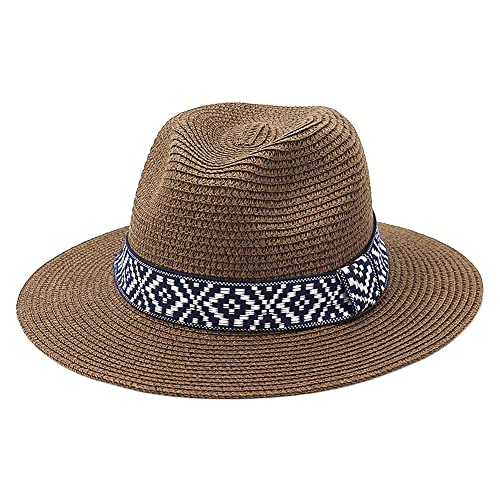 Panamahut Stroh Sonnenschutz Strohhut Damen Herren Fedora Hut Jazz Cowboyhut Böhmisch Sonnenhut Atmungsaktiv Strohmütze Verstellbar Sonnenmütze Leicht Strandhut Sommerhut für Mädchen Strand Kaffee von HKSCKJ