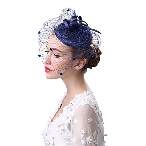 Pillbox Hut Damen Retro Fascinator Mesh Hut Blumen Haarreif mit Haarklammer Bunker Hut mit Schleife Schleier Hochzeit Gesichtsschleier Mädchen Stirnband Elegant Kopfschmuck Party Karneval von HKSCKJ