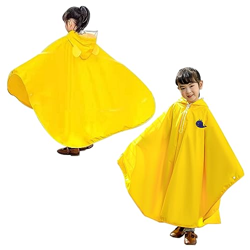 Regenmantel Kinder Regenschutz Regenponcho mit Kapuze Wiederverwendbar Regencape Wasserdicht Regenjacke Langer Regenumhang Leicht Raincoat Süß Regenüberzug für Mädchen Jungen Fahrrad Wandern Gelb von HKSCKJ