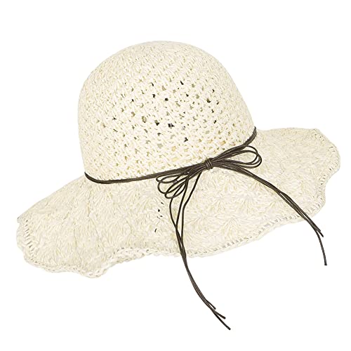 Strohhut Sommer Damen Sonnenhut Anti UV Strohmütze Weich Klappbar Strandhut Schleife Elegant Sonnenmütze Einstellbar Strandmütze Atmungsaktiv Sonnenstrohhut Sommermütze Mädchen Urlaub Weiß von HKSCKJ