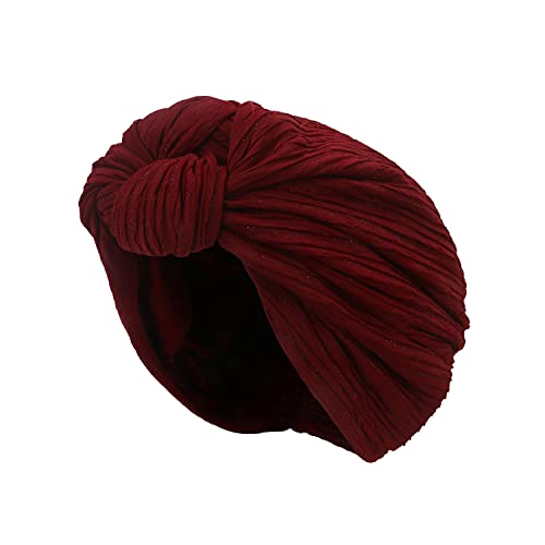 Turbanhut Damen Sommer Kopftuch Knoten Headwrap Elastisch Turban Mütze Atmungsaktiv Kopfwickel Weich Afrikanisch Turbankappe Modisch Indischer Hut Mädchen Turban für Strand Haarschutz Chemo Weinrot von HKSCKJ