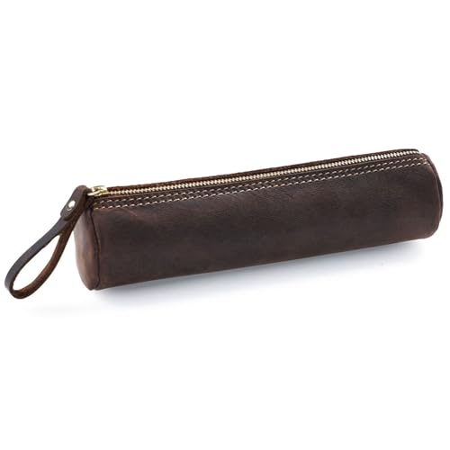 HKSDKABOP Retro-Leder-Taschen, Federmäppchen aus Leder, Stifteetui, Münzbörse, Organizer, Mehrfarbig, 20,5 x 5,2 cm(Coffee) von HKSDKABOP