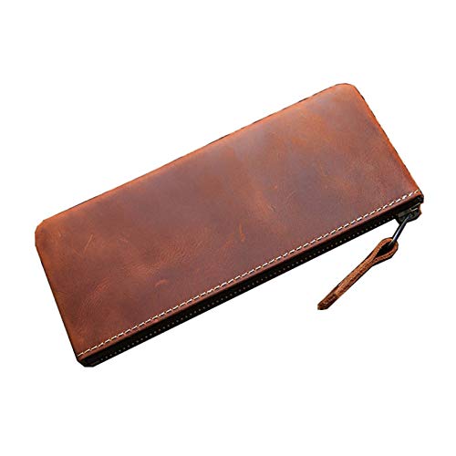 HKSDKABOP Retro-Leder-Taschen, Leder-Schreibwaren-Stifte- und Federmäppchen, Mehrfarbig, 20 x 8 x 1 cm(Red Brown) von HKSDKABOP