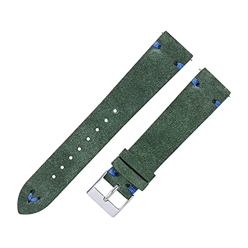 HKSDKABOP Vintage-Lederarmband, Uhrenarmband Wildleder handgenäht Schnellverschluss 18mm/20mm Mehrfarbig(20mm,Indigo 1) von HKSDKABOP
