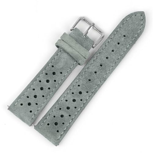 HKSDKABOP Vintage-Lederarmband, Uhrenarmband aus perforiertem Wildleder mit Schnellverschluss und Edelstahlschnalle, mehrfarbig, verschiedene Größen(Grey,18mm) von HKSDKABOP