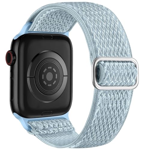 HKTS Für Uhrenarmbänder 44mm 45mm 42mm 49mm 41mm 40mm 38mm für Damen und Herren, dehnbare Solo-Loop-Sportbänder aus weichem Nylon für IWatch SE-Serie 10 9 8 7 6 5 4 3 2 1(Mist Blue,38/40/41mm) von HKTS