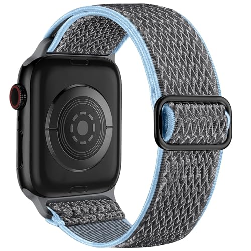 HKTS Für Uhrenarmbänder 44mm 45mm 42mm 49mm 41mm 40mm 38mm für Damen und Herren, dehnbare Solo-Loop-Sportbänder aus weichem Nylon für IWatch SE-Serie 10 9 8 7 6 5 4 3 2 1(Dark-Gray Blue,42/44/45/49mm) von HKTS