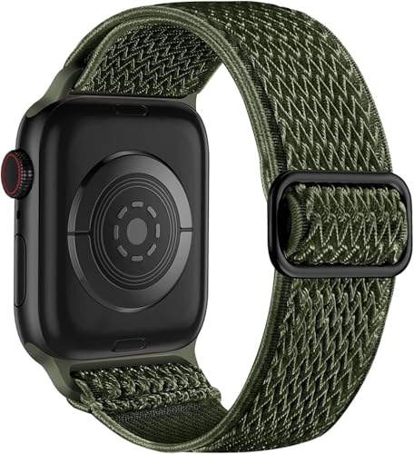 HKTS Für Uhrenarmbänder 44mm 45mm 42mm 49mm 41mm 40mm 38mm für Damen und Herren, dehnbare Solo-Loop-Sportbänder aus weichem Nylon für IWatch SE-Serie 10 9 8 7 6 5 4 3 2 1(Army Green,38/40/41mm) von HKTS