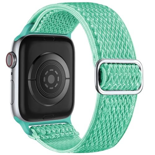 HKTS Für Uhrenarmbänder 44mm 45mm 42mm 49mm 41mm 40mm 38mm für Damen und Herren, dehnbare Solo-Loop-Sportbänder aus weichem Nylon für IWatch SE-Serie 10 9 8 7 6 5 4 3 2 1(Pistachio,38/40/41mm) von HKTS