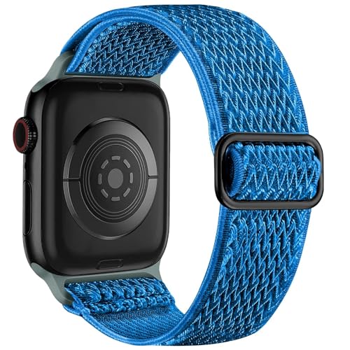 HKTS Für Uhrenarmbänder 44mm 45mm 42mm 49mm 41mm 40mm 38mm für Damen und Herren, dehnbare Solo-Loop-Sportbänder aus weichem Nylon für IWatch SE-Serie 10 9 8 7 6 5 4 3 2 1(Klein Blue,42/44/45/49mm) von HKTS