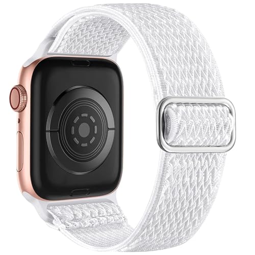 HKTS Für Uhrenarmbänder 44mm 45mm 42mm 49mm 41mm 40mm 38mm für Damen und Herren, dehnbare Solo-Loop-Sportbänder aus weichem Nylon für IWatch SE-Serie 10 9 8 7 6 5 4 3 2 1(White,38/40/41mm) von HKTS