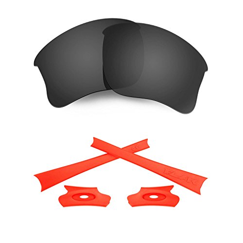 HKUCO For Oakleys Flak Jacket XLJ Black Polarized Replacement Lenses And Orange Earsocks Rubber Kit von HKUCO