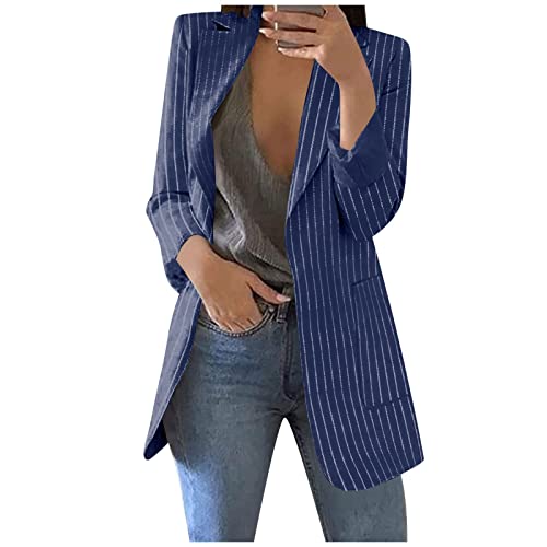 Blazer For Female Boyfriend mit Reverskragen Mäntel Solid Gemütlich Dicke Outdoor Knöpfe Mantel Damen Overzised Lässige Langarm Winter Marine von HKUOPW
