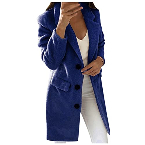 Blazer Maedchen mit Reverskragen Kleid Wintern Blazer mit Knöpfen Slim Fit Plein Mod Jacken Damen Bequemer Polyester Langarm Blau von HKUOPW