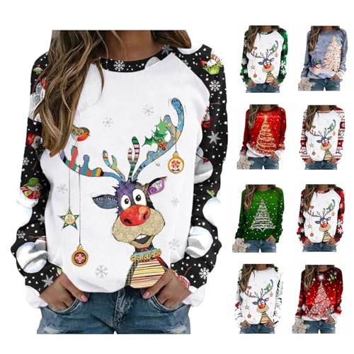 Damen Casual Lose Sweatshirt Langarmshirt Weihnachtspullover Drucken Pullover Herbst Winter Bluse Tops Oberteile von HKUOPW