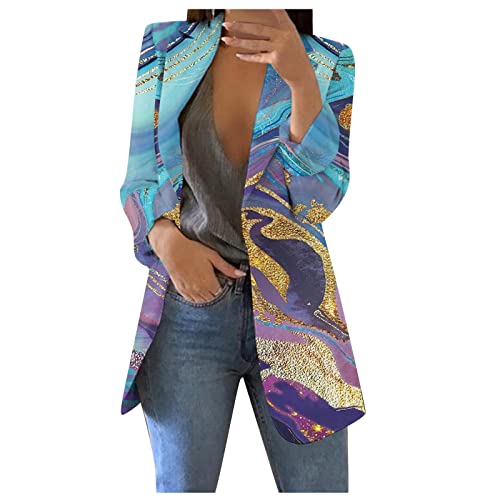 HKUOPW Blazer Damenen Blumenprint Jacken Heiligabend Schule Slim Fit Langarm mit Reverskrage Blazer Weiblich Oversized Mode Polyester Bequemer Lila von HKUOPW