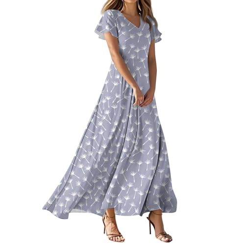 HKUOPW Musselin Kleid Tunika-Kleid Damen Modetalente Kurzarm Summer Oversize Abendkleidung Blumen Plissierte Kleider Lila 2XL von HKUOPW