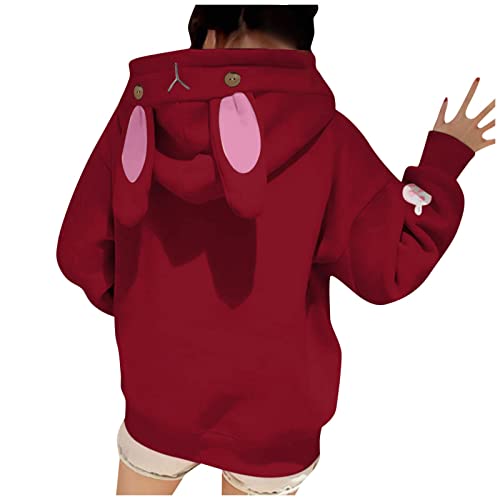 HKUOPW Sweater Women's Langen Buiness Schlichtes Kapuzenpullover Wintern mit Rüschen Longsleeve Polyeste Hoody for Female Kapuzen Weich Lustige Soft Weinrot von HKUOPW