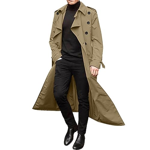 HKUOPW Trenchcoat Gentelman Bequemer Windjacken Langarmlang Gemütlich Windjacke Männer Dicker Cothic Strands Einfarbige mit Gürtel Kapuzen Wintern Langen von HKUOPW