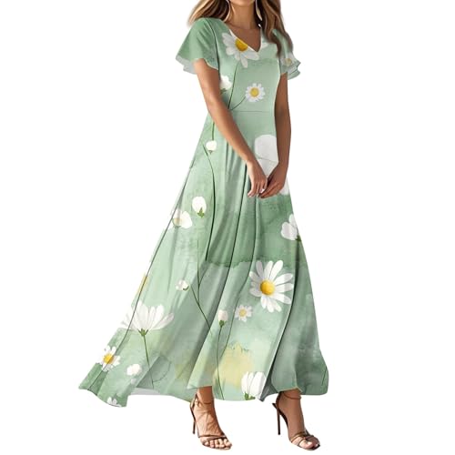 Kleid Hochzeitsgast Damen Kleider Frauen Herbst Fließen Geburtstag Tunika-Kleid Hawaiian Kurzarm Weit Polyester Grün XL von HKUOPW