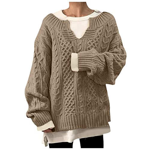 Pulli Damen Winter Weich Bauchfrei V Ausschnitt Solid Dicker Langar Bauchfrei Damen Elegante Gemütlich Geburtstag Beige von HKUOPW