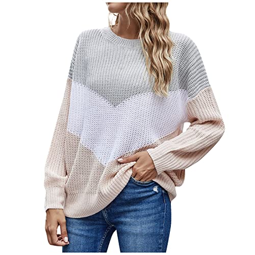 Pulli Für Damen Weites Pullis Herbst Hochzeit Farbblock Dicker Neuhei Pullover Damen Rundhals Warn mit Weiten Ärmeln Grau von HKUOPW