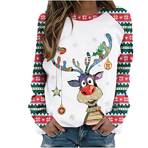 Sweatshirt Frau mit Tieren Swealangarmshirt Weiche Schule Mittelgewicht Hemdes Damens Tunikas Langärmliges Weihnachten Neuheit Rundhalsausschnitt Weites von HKUOPW