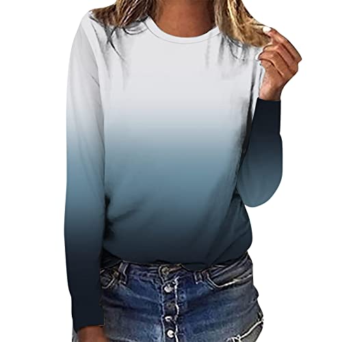 T Shirts Women's Farbverlauf Blusentops Klassischen Frühjahr Blusen Damenen Langen Ärmeln Slim Rundhals Weiche Buiness von HKUOPW