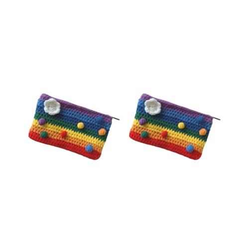 Regenbogen-Geldbörse, Make-up-Tasche, Kartenhalter, handgefertigt, gestrickt, Münzbörse, 2er-Set (bunt), M, Siehe Beschreibung von HKWFKAWA