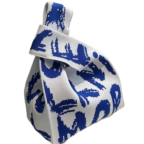 HKYBCF Gestrickte Eimertasche, multifunktionale Handgelenktasche, gewebte Tasche, lässige Handtasche(Blackwhite curve) von HKYBCF