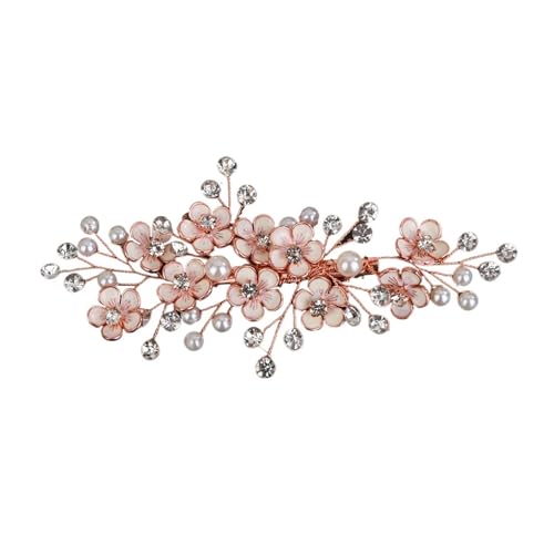 HKYBCF Hochzeits-Kopfschmuck, Silberne Blume, Braut-Haarspangen, handgefertigt, Perlen, Gold, Haar-Accessoires for Frauen, Party-Diademe, Schmuck(Rose Gold) von HKYBCF
