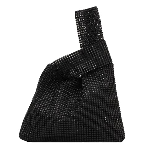 HKYBCF Knoten Handgelenk Tasche Frauen Einfarbig Strass Weste Geldbörse Kupplung Abend Party Handtasche(Black) von HKYBCF