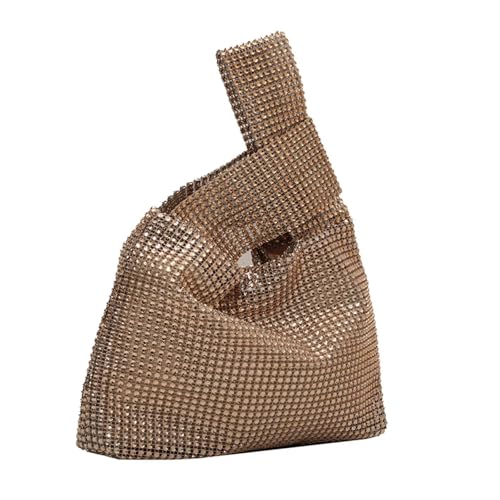 HKYBCF Knoten Handgelenk Tasche Frauen Einfarbig Strass Weste Geldbörse Kupplung Abend Party Handtasche(Gold) von HKYBCF