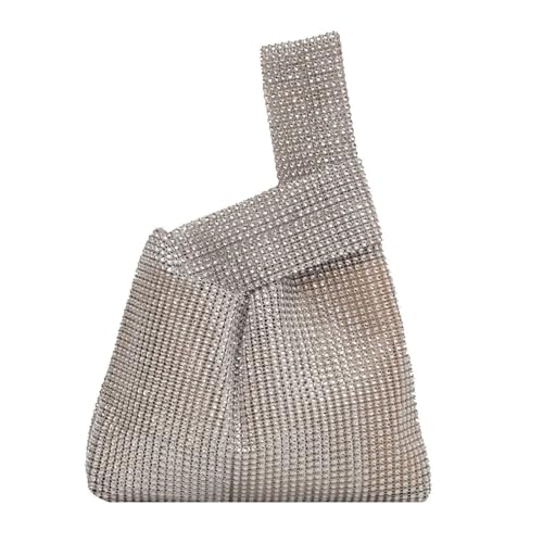 HKYBCF Knoten Handgelenk Tasche Frauen Einfarbig Strass Weste Geldbörse Kupplung Abend Party Handtasche(Silver) von HKYBCF