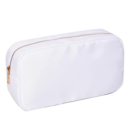 Make up Aufbewahrungstasche Letter Patch Custom Travel Cosmetic Bag Personalized Nylon Pouch Toiletry Bag Chenille Patch Makeup Toiletries Girl Cosmetic Bag(White,S) von HKYBCF