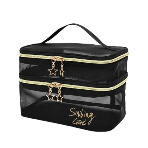 Make up Aufbewahrungstasche Simple Black Mesh Makeup Case Organizer Storage Pouch Casual Zipper Toiletry Wash Bags Make Up Women Travel Cosmetic Bag Package(Type A) von HKYBCF