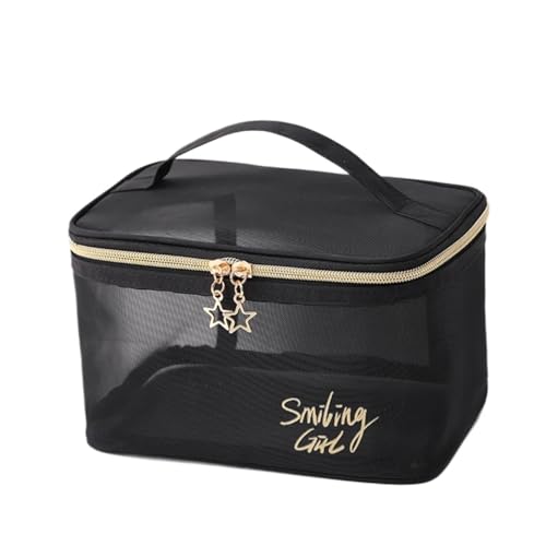 Make up Aufbewahrungstasche Simple Black Mesh Makeup Case Organizer Storage Pouch Casual Zipper Toiletry Wash Bags Make Up Women Travel Cosmetic Bag Package(Type B) von HKYBCF