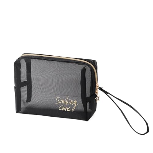 Make up Aufbewahrungstasche Simple Black Mesh Makeup Case Organizer Storage Pouch Casual Zipper Toiletry Wash Bags Make Up Women Travel Cosmetic Bag Package(Type C) von HKYBCF