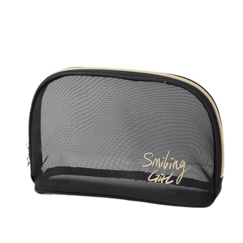 Make up Aufbewahrungstasche Simple Black Mesh Makeup Case Organizer Storage Pouch Casual Zipper Toiletry Wash Bags Make Up Women Travel Cosmetic Bag Package(Type E) von HKYBCF