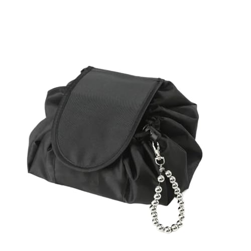 Make up Aufbewahrungstasche Women Drawstring Cosmetic Bag Travel Storage Makeup Bag Organizer Female Make Up Pouch Portable Waterproof Toiletry Beauty Case(Black and Chain) von HKYBCF